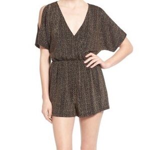 ASTR the Label Women’s Metallic Cold Shoulder Romper Silver Black Holidays